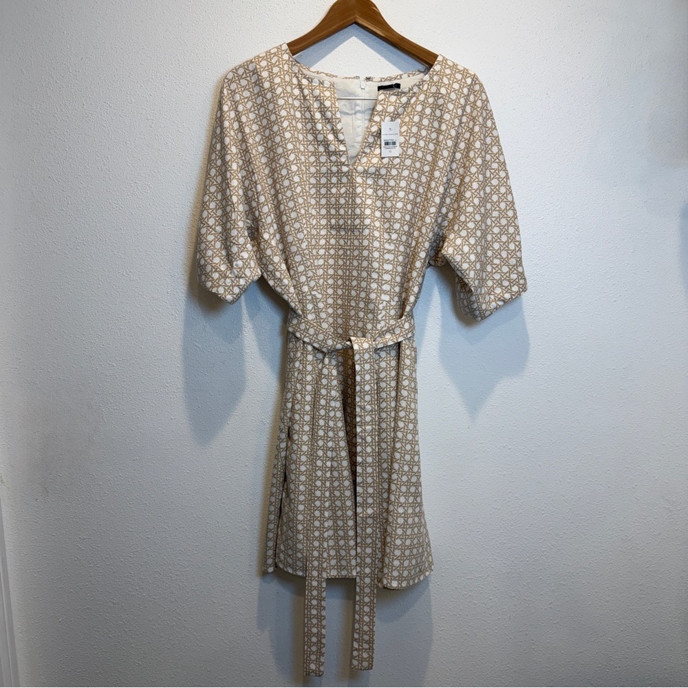 Ann Taylor Lattice Linen Blend Split Neck Flare Dress NWT SIZE 10 - Picture 2 of 5